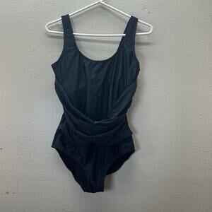 Speedo Swimsuit Padded Full Coverage Swimwear Size 8 Black Tummy Control